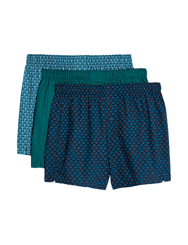 3pk Pure Cotton Fan Print Woven Boxers
