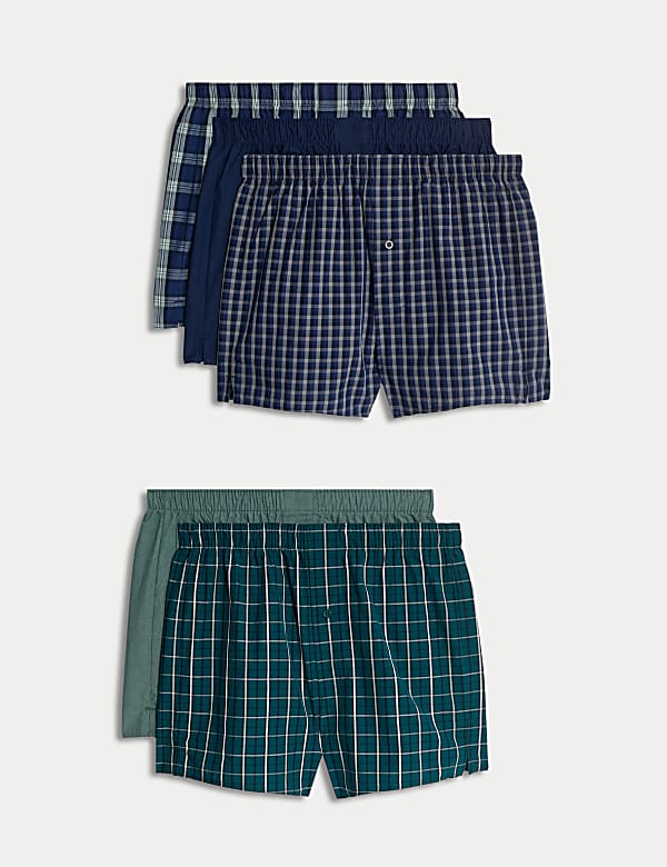 Set van 5 geweven boxershorts van zuiver katoen met ruitmotief - BE