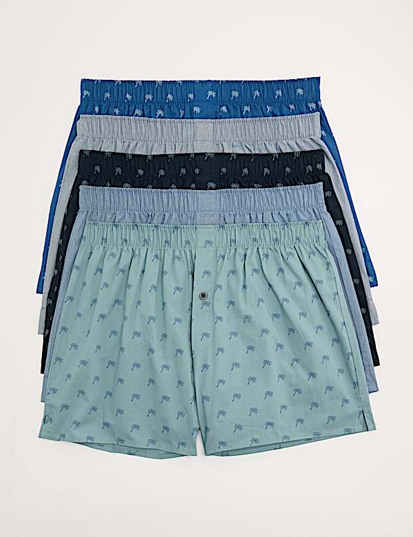 5 Pack Pure Cotton Palm Print Woven Boxers