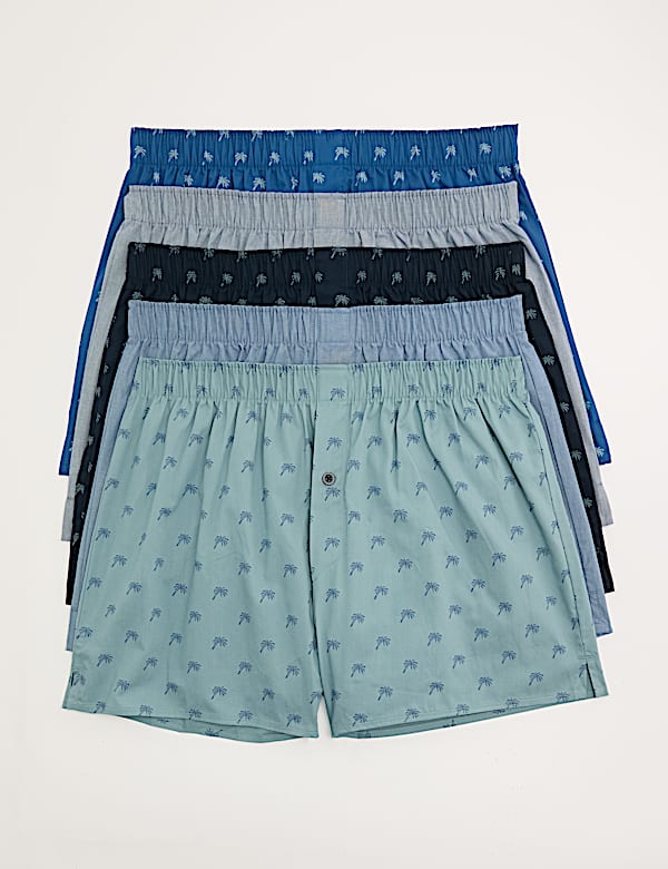 5 Pack Pure Cotton Palm Print Woven Boxers