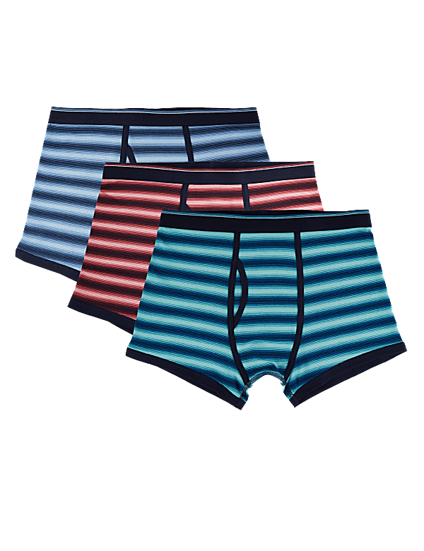 3 Pack Cotton Striped Cool & Fresh™ Trunks