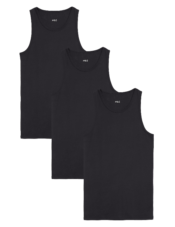 3pk Pure Cotton Sleeveless Vests