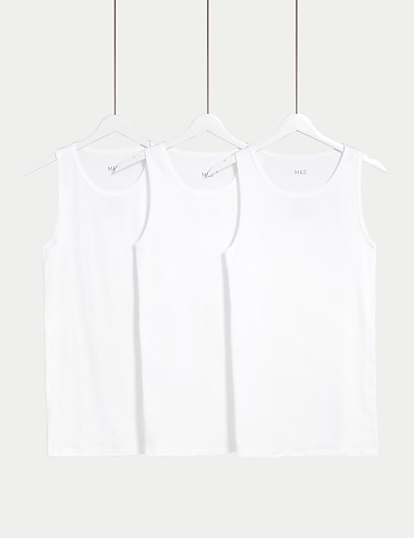3pk Pure Cotton Sleeveless Vests