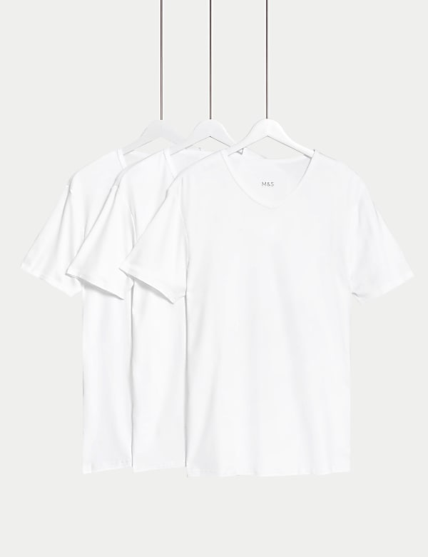 3pk Essential Cotton V-Neck T-Shirt Vests - NO
