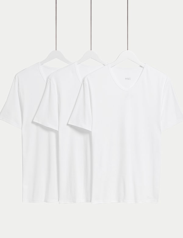 3pk Essential Cotton V-Neck T-Shirt Vests - ID