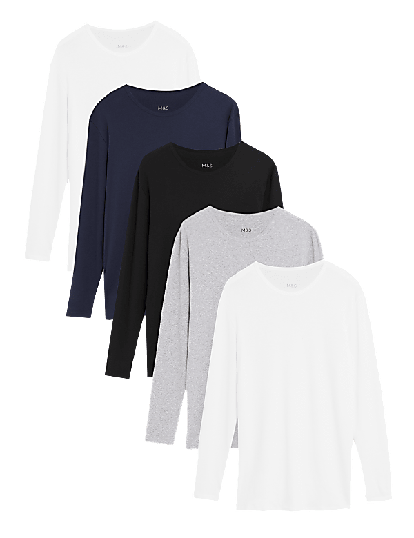 5pk Pure Cotton Long Sleeve T-Shirt Vests