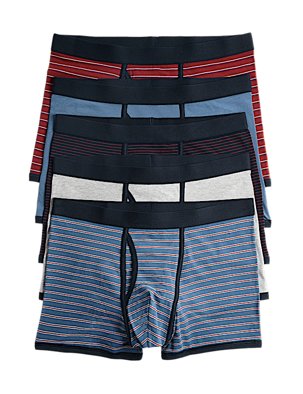 5 Pack Cotton Stretch Striped Trunks