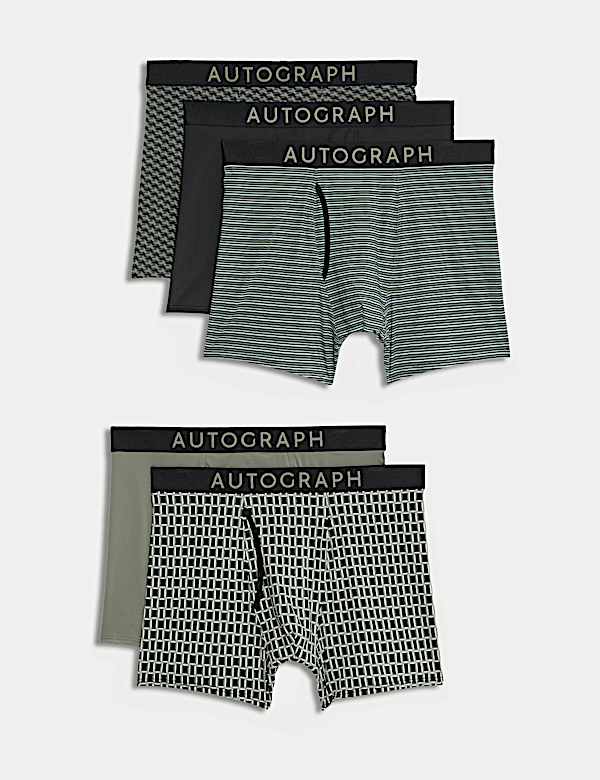 Pack de 5 b&oacute;xers el&aacute;sticos de microfibra con dise&ntilde;o geom&eacute;trico - US