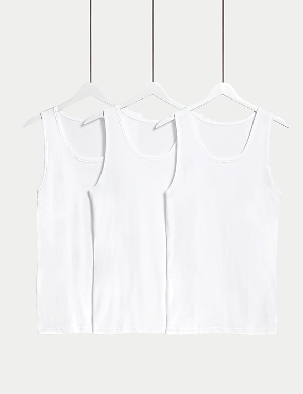 3pk Pure Cotton Sleeveless Vests - CA