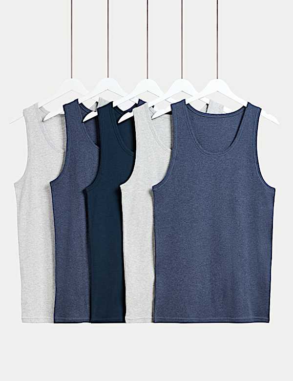 5pk Pure Cotton Sleeveless Vests - US