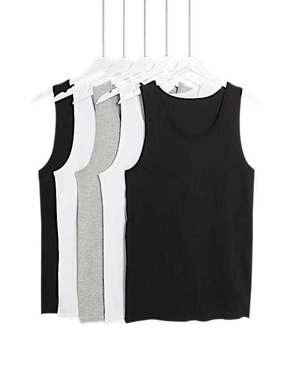 5pk Pure Cotton Sleeveless Vests