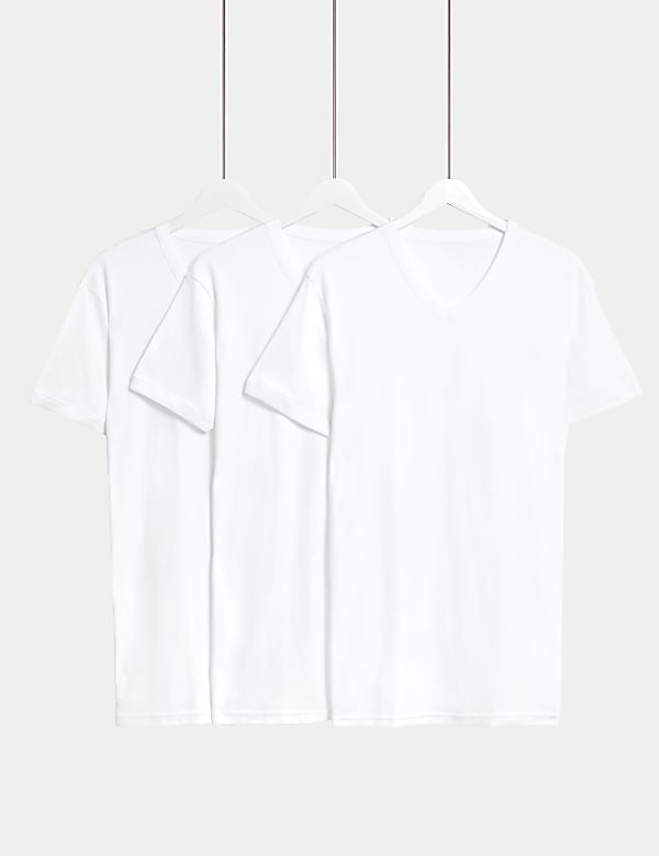 3pk Pure Cotton V-Neck T-Shirt Vests - IL