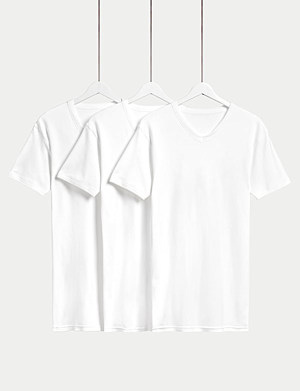 3pk Pure Cotton V-Neck T-Shirt Vests - IL