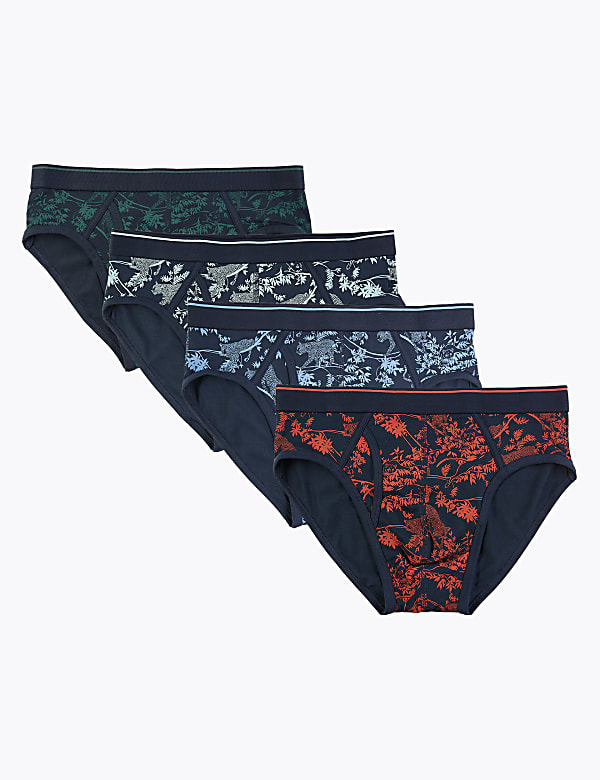 4 Pack Cotton Jungle Print Briefs