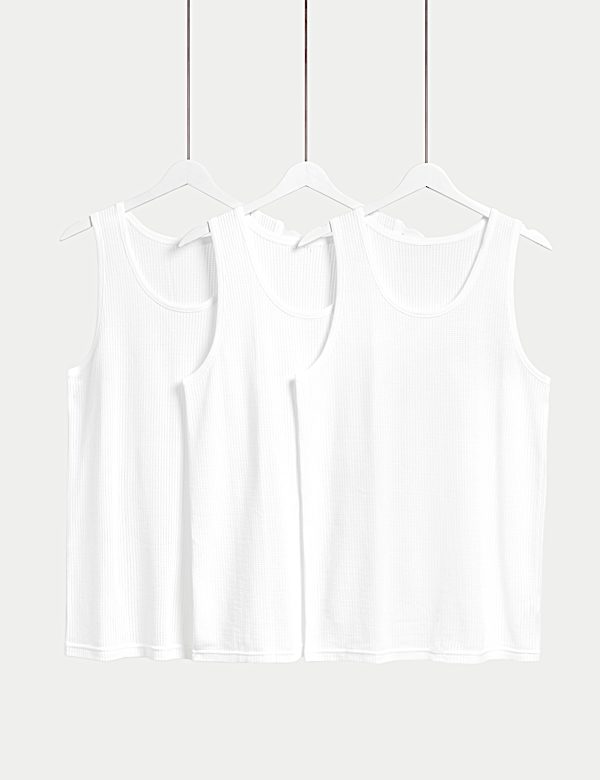 3pk Pure Cotton Classic Sleeveless Mesh Vests - DK