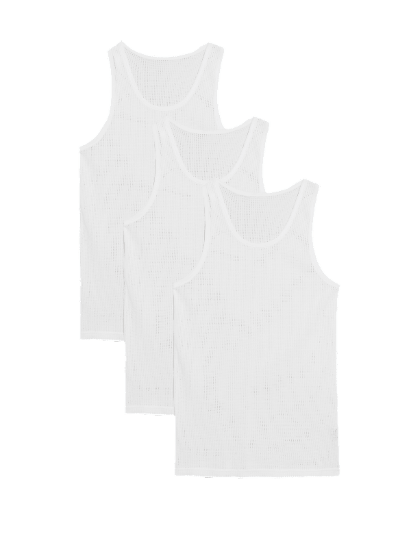 3pk Pure Cotton Classic Sleeveless Mesh Vests