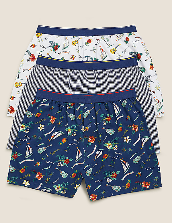 3pk Pure Cotton Jersey Hawaiian Boxers