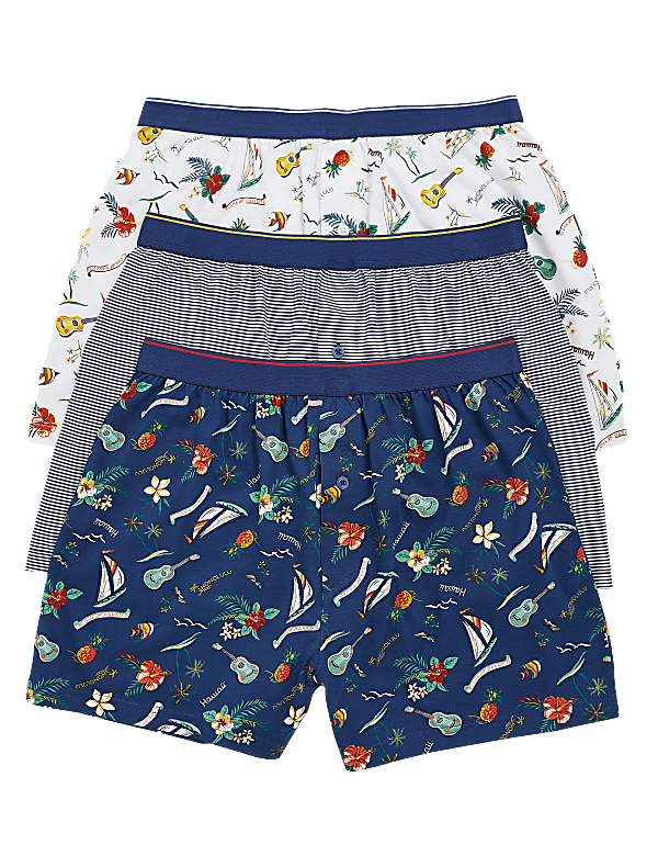3pk Pure Cotton Jersey Hawaiian Boxers