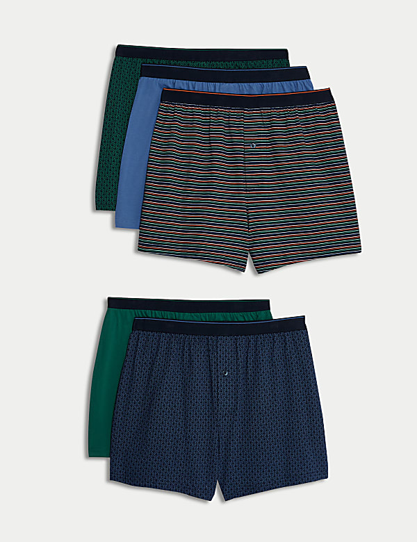 5pk Pure Cotton Cool Fresh Geometric Boxers GREEN MIX Boxers M S ES
