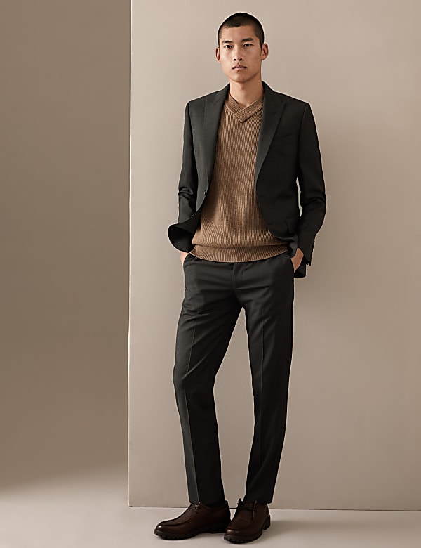 Tailored Fit Pure Wool Textured Trousers