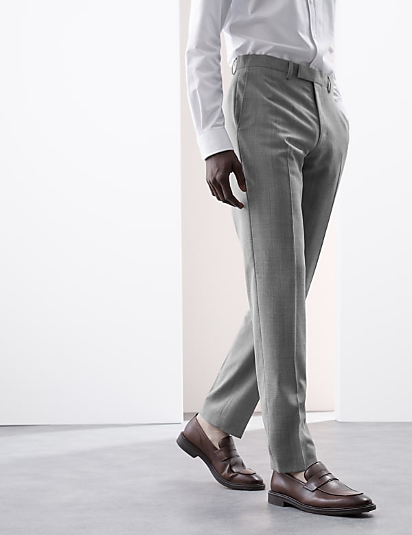 Tailored Fit Pure Wool Check Suit Trousers - JO