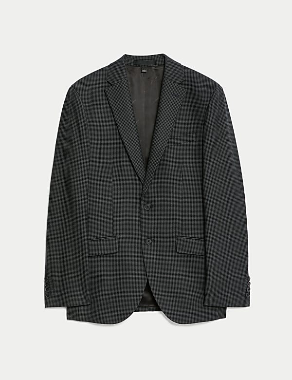 Tailored Fit Wool Blend Check Suit Jacket - CH