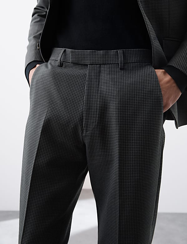Tailored Fit Wool Blend Check Suit Trousers GREY Suit Trousers M S GR