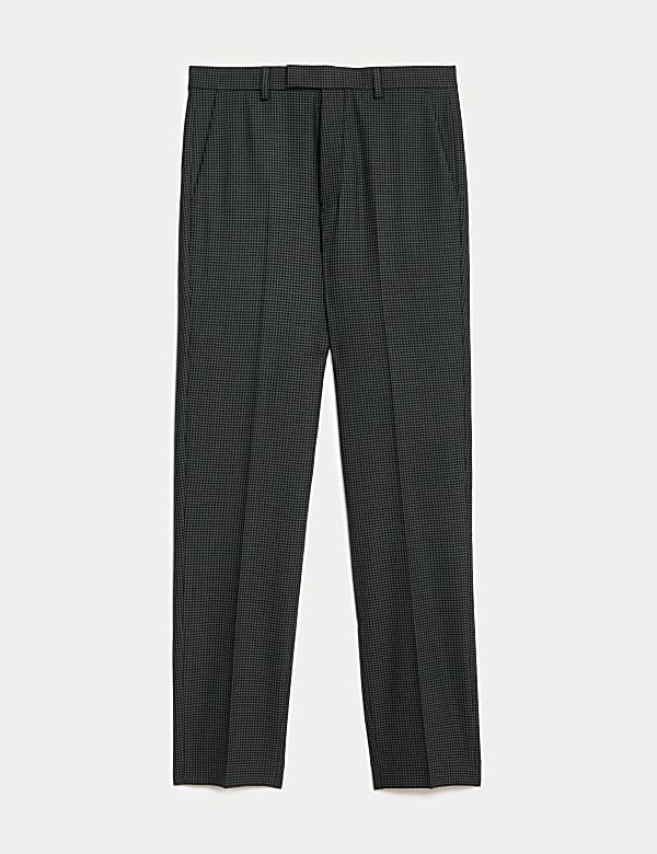 Tailored Fit Wool Blend Check Suit Trousers - CN