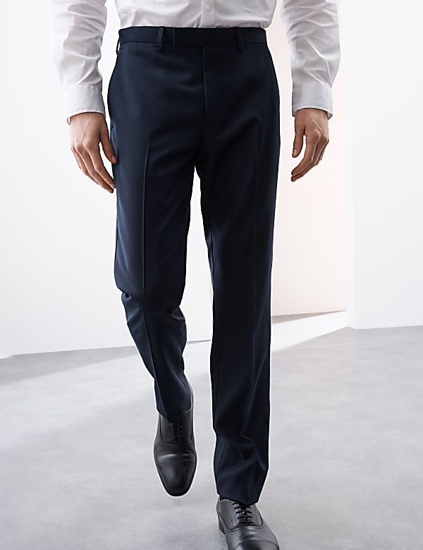 Tailored Fit Pure Wool Check Suit Trousers - DK