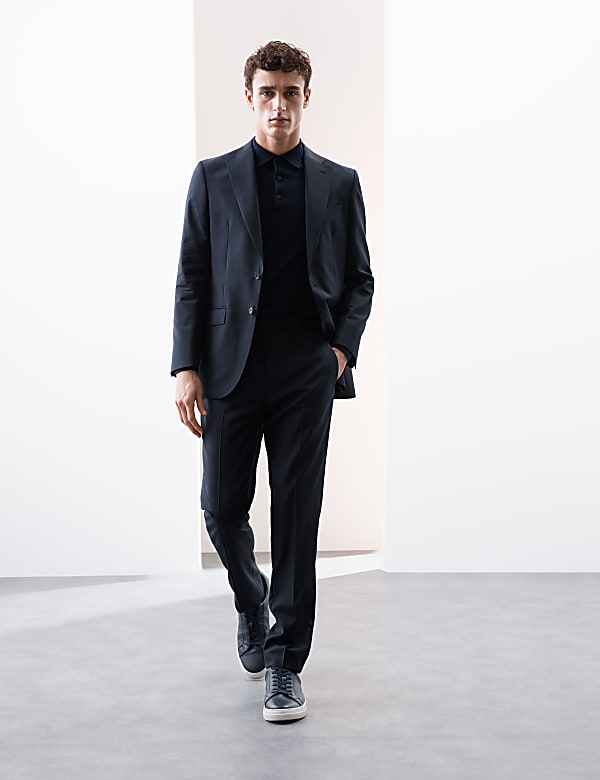 Tailored Fit Pure Wool Check Suit Trousers - DK