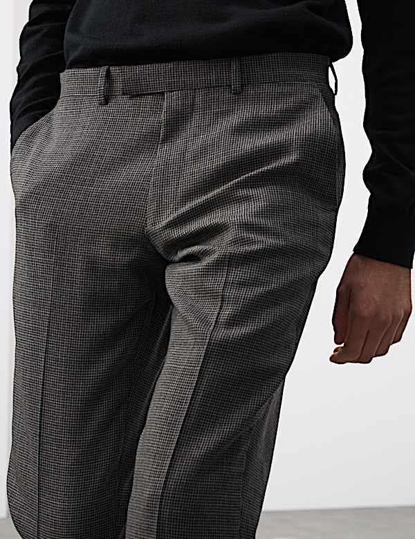 Pantalon coupe ajustée 100 % laine à motif pied-de-coq - LU