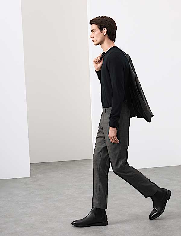 Pantalon coupe ajustée 100 % laine à motif pied-de-coq - LU