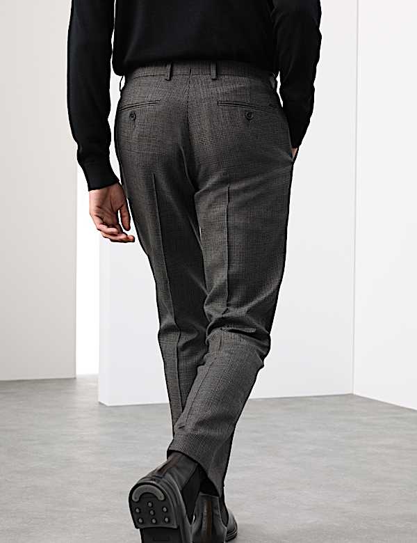 Pantalon coupe ajustée 100 % laine à motif pied-de-coq - LU