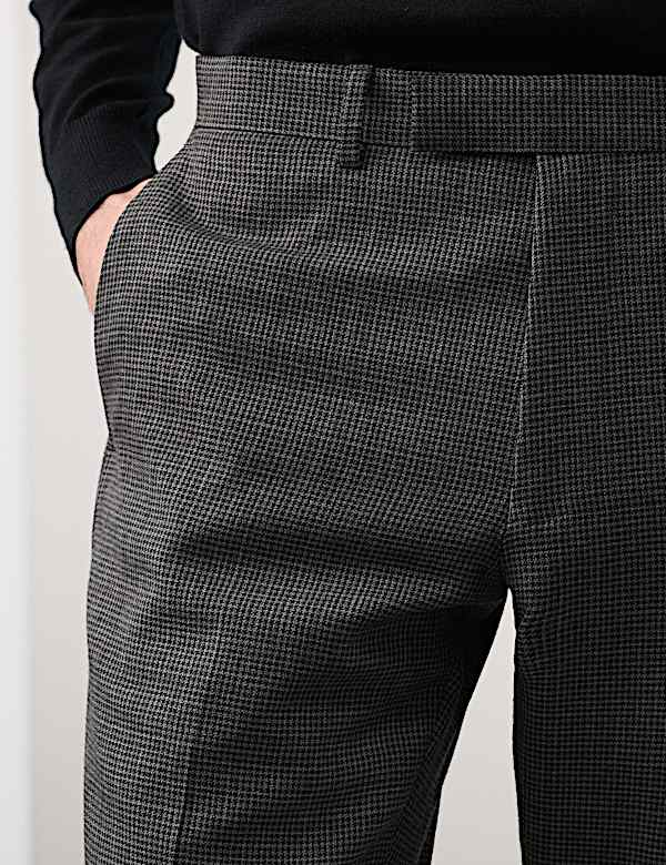 Pantalon coupe ajustée 100 % laine à motif pied-de-coq - LU