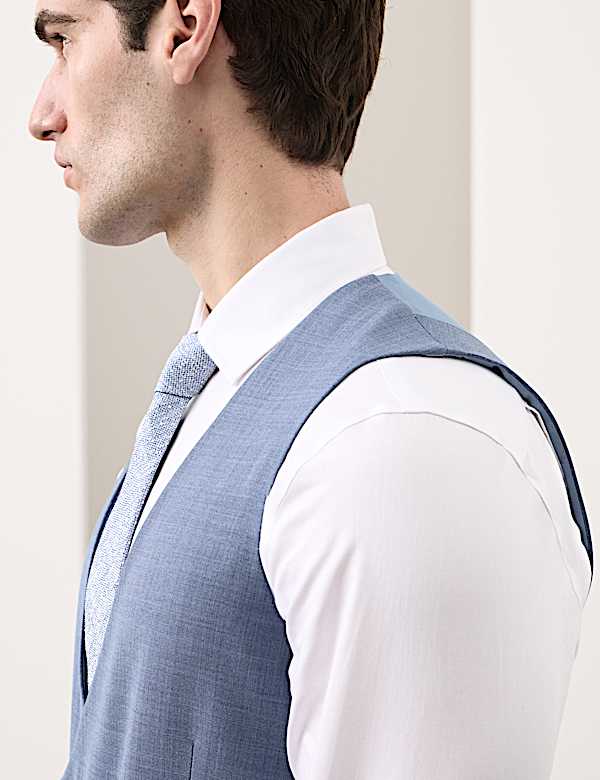 Wool Blend Hopsack Stretch Waistcoat - CZ
