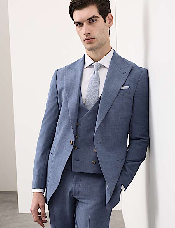 Wool Blend Hopsack Stretch Waistcoat - CZ