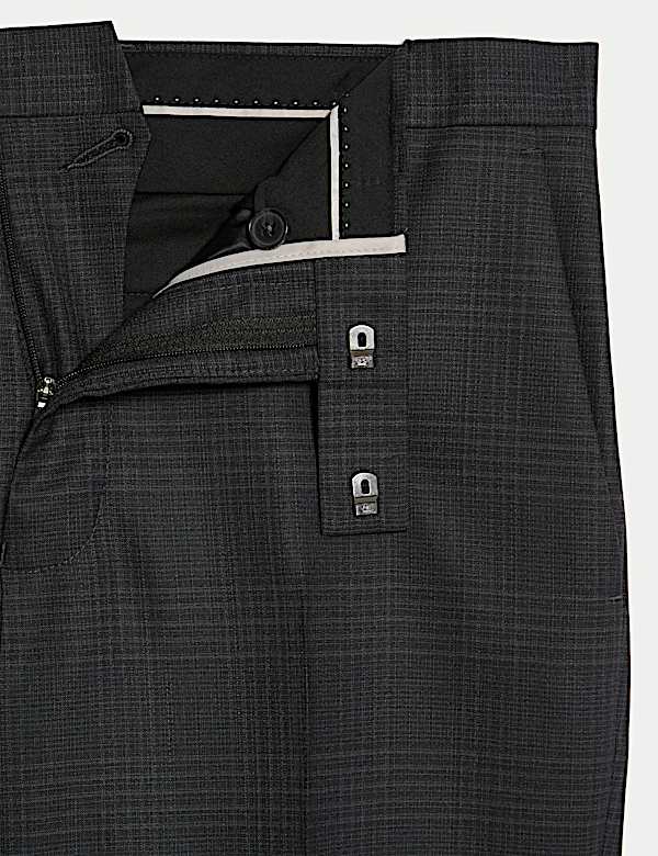 מכנסי חליפה מצמר טהור עם משבצות בגזרה מחויטת - IL