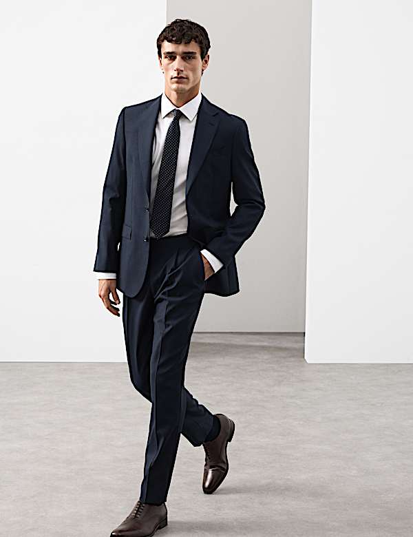 Tailored Fit Pure Wool Check Suit Jacket - LV