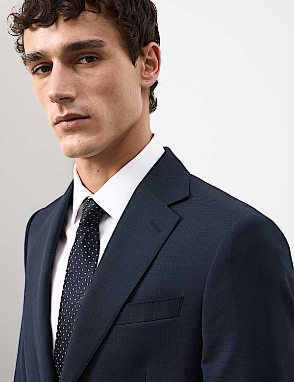 Tailored Fit Pure Wool Check Suit Jacket - LV