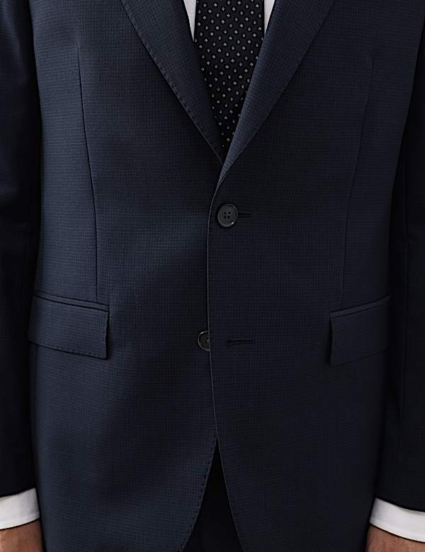 Tailored Fit Pure Wool Check Suit Jacket - LV