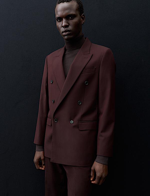 Merino Wool Rich Double Breasted Suit Jacket - AL