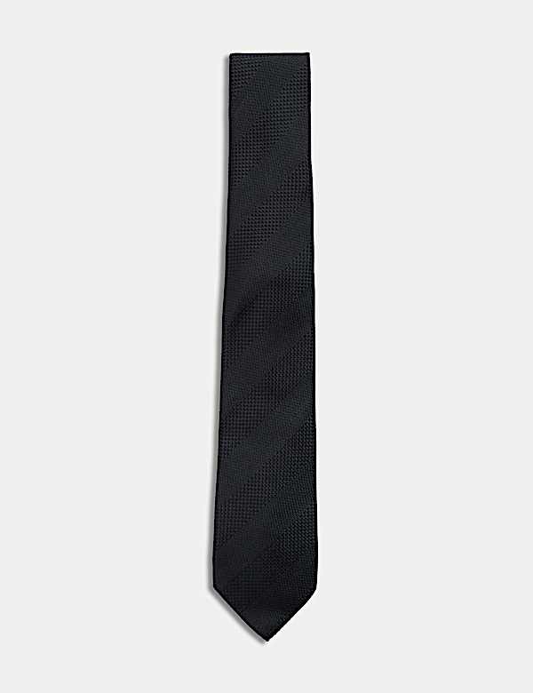 Textured Striped Pure Silk Tie - US