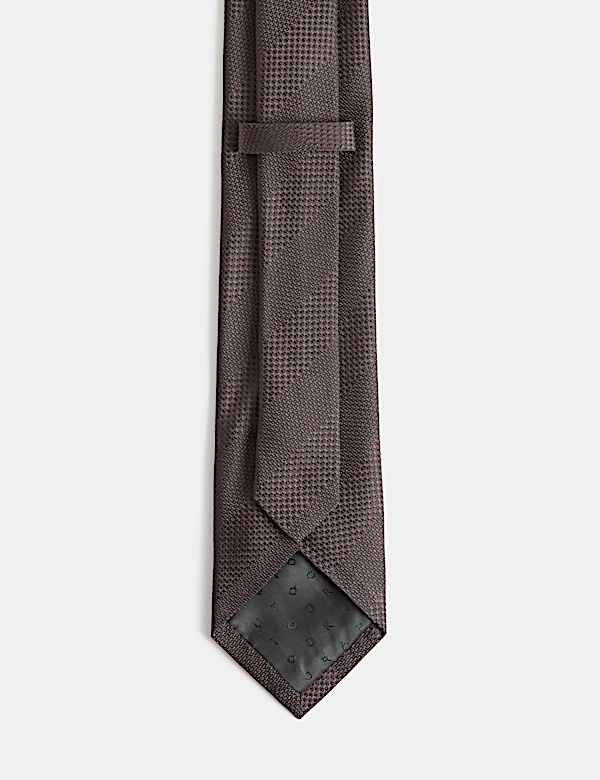 Textured Striped Pure Silk Tie - BN