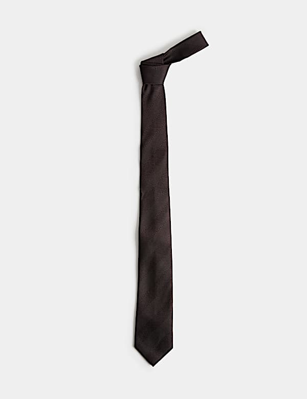 Textured Striped Pure Silk Tie - BN