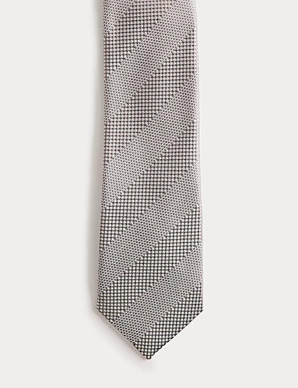 Textured Striped Pure Silk Tie - NZ