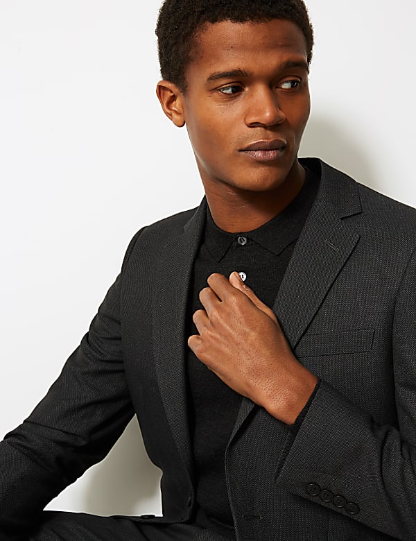 Charcoal Textured Slim Fit Suit Jacket