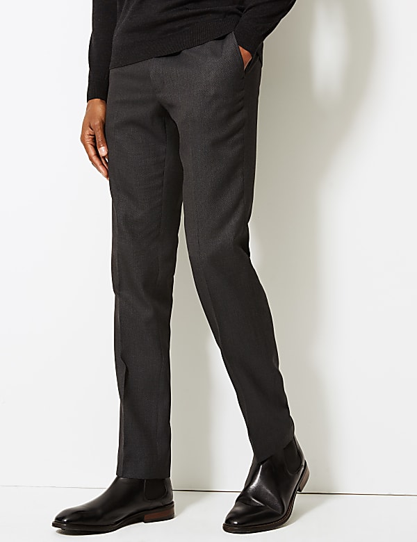 Charcoal Textured Slim Fit Suit Trousers