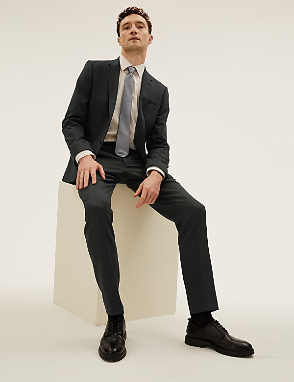 Black Slim Fit Wool Blend Textured Jacket