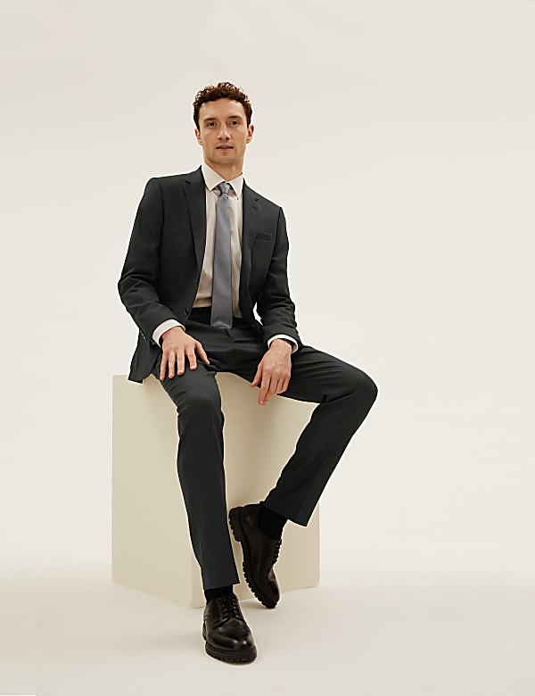 Black Slim Fit Wool Blend Textured Jacket