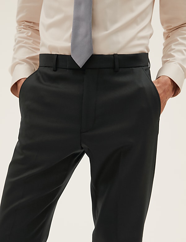 Black Slim Fit Wool Blend Textured Trousers